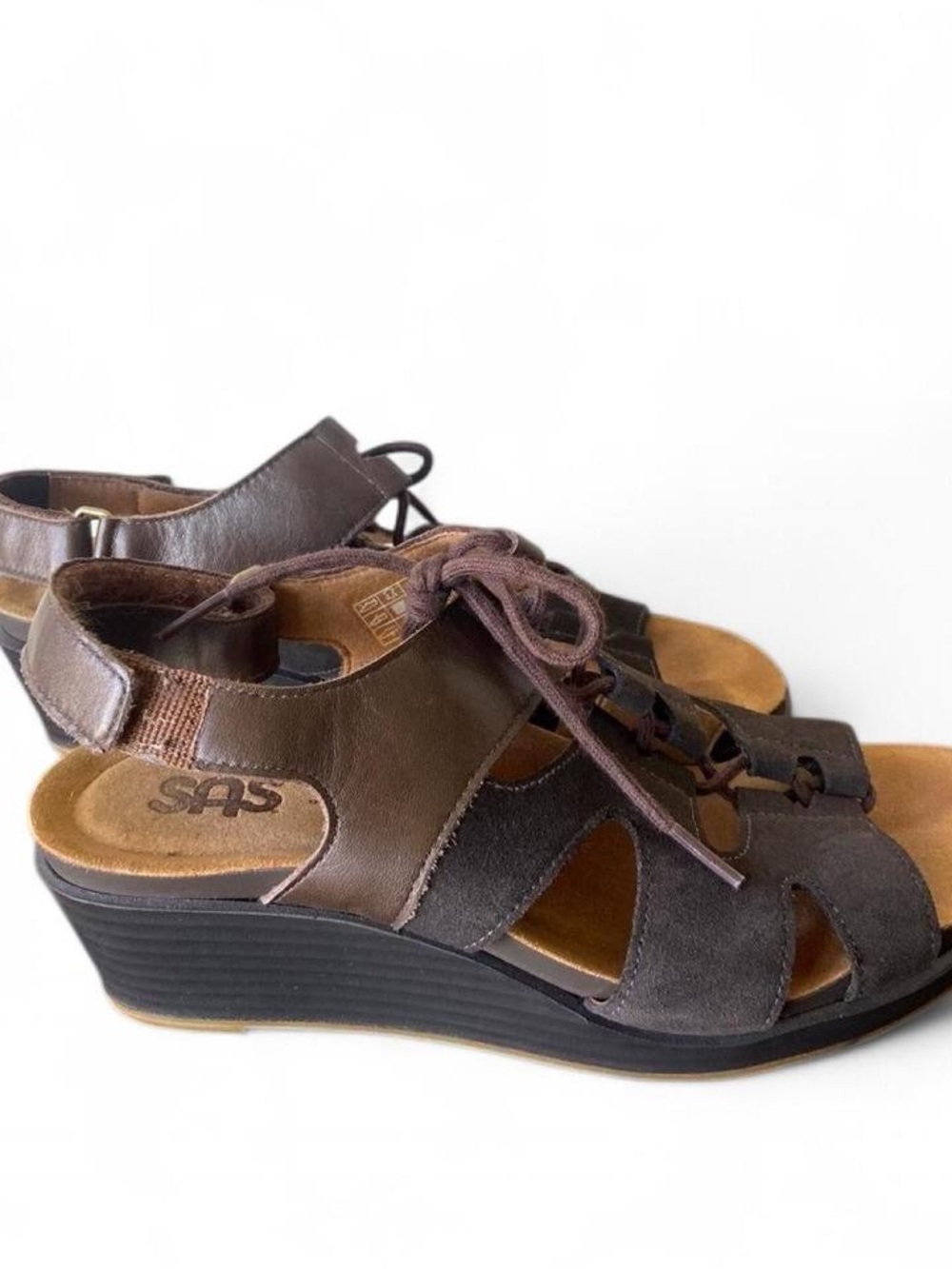 SAS Sedona Women's Brown Leather Lace Up Wedge Sandals